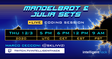 intelligenthack's tweet image. Next week on twitch we will explain Mandelbrot and Julia sets madness. Join @sklivvz that will dissect its complexity on December 3rd at 5pm UTC
RSVP: eventbrite.com/e/mandelbrot-a…