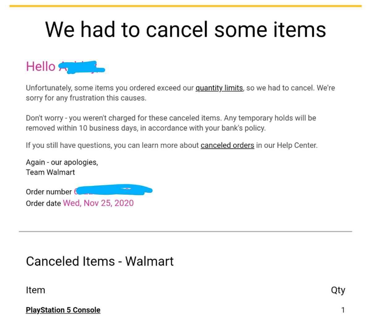 Neryl_'s tweet photo. Got a #PS5 ordered from the @Walmart restock last night. Then they oversold and cancelled my order, because of course they would.

Oh well, maybe next year. https://t.co/ilriJtnYnu