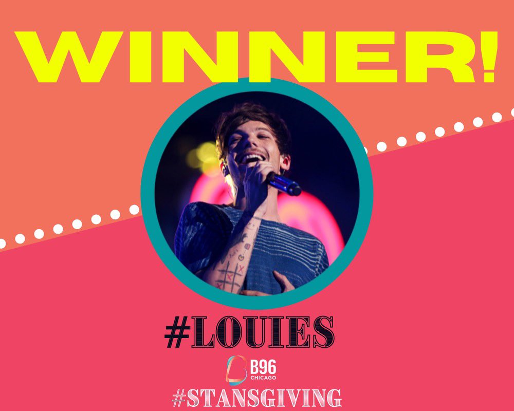 B96Chicago's tweet photo. PRESENTING OUR #STANSGIVING WINNER: #LOUIES 🙌

The #Louies were the fans most thankful this year because @Louis_Tomlinson is so 😍😍😍 https://t.co/3RxoR7Jpx7