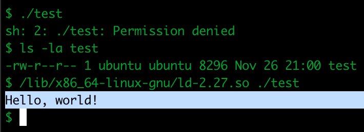OpenSecurity_IN's tweet image. Friday Pentest Tip: Got shell access and you can compile/download stuff, but can't set execute permission due to blocked chmod or its underlying syscalls.
Try
/lib/x86_64-linux-gnu/ld-2.27.so &lt;ELF binary&gt;
Look for dynamic linker in
/lib/ld-*
/lib/x86_64-linux-gnu/ld-*