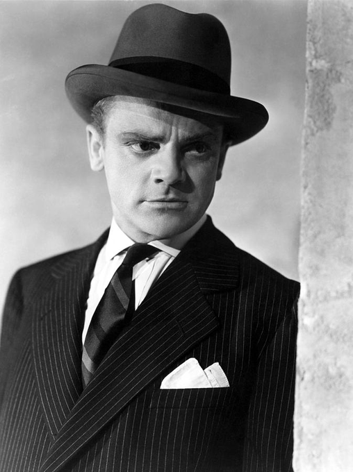 James Cagney portrait, wearing hat and stripes