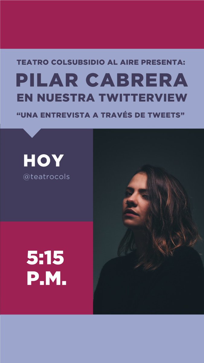 A las 5 15 pm estaremos cruzando trinos con <a href="/pcabreramusic/">Pilar Cabrera</a> para conocer más sobre su música y el concierto que todos ustedes podrán ver a partir de mañana, grabado en nuestro escenario. ¿Tienen preguntas para ella?