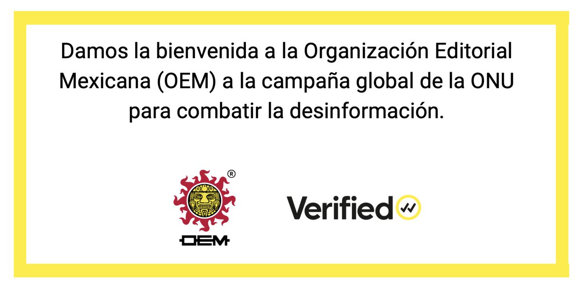 #ShareVerified 
Muchas gracias a la <a href="/OEMenlinea/">OEM</a>  por unirse a la campaña #Verified de la #ONU para combatir la desinformación. ¡Bienvenidos!