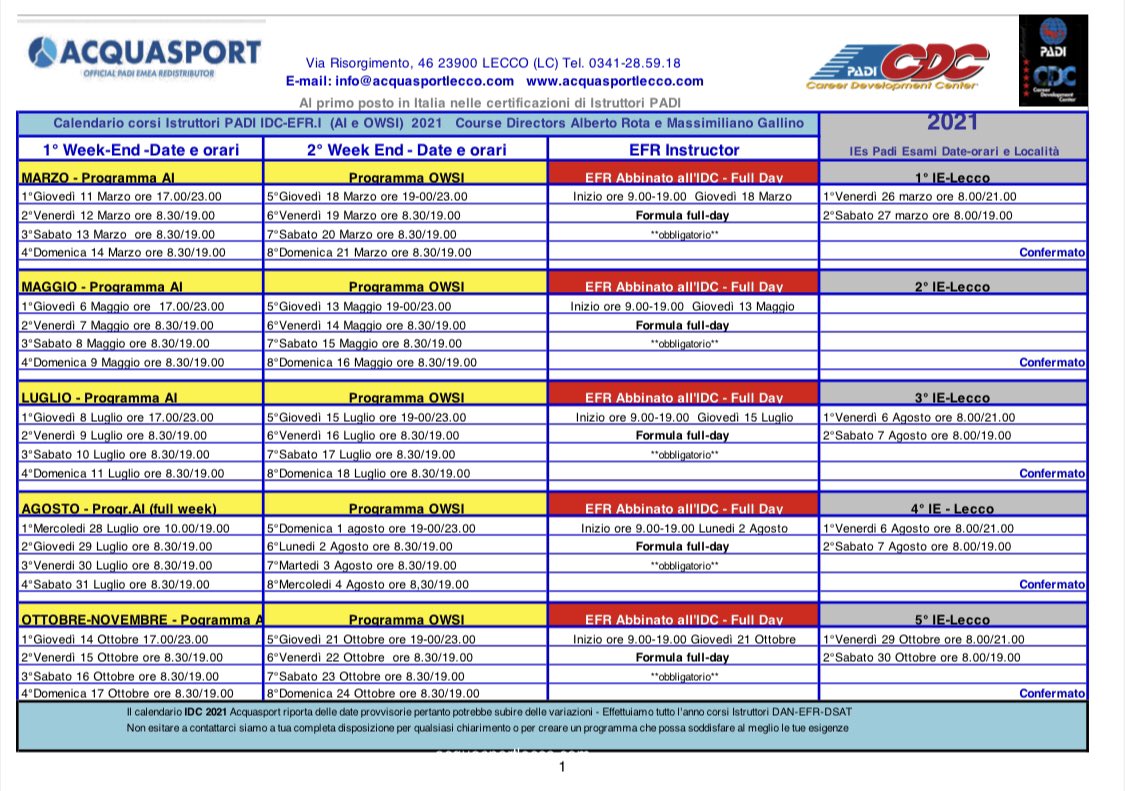 StoreAcquasport's tweet photo. Calendario corso Istruttori 2021 https://t.co/XD89CrUGmE