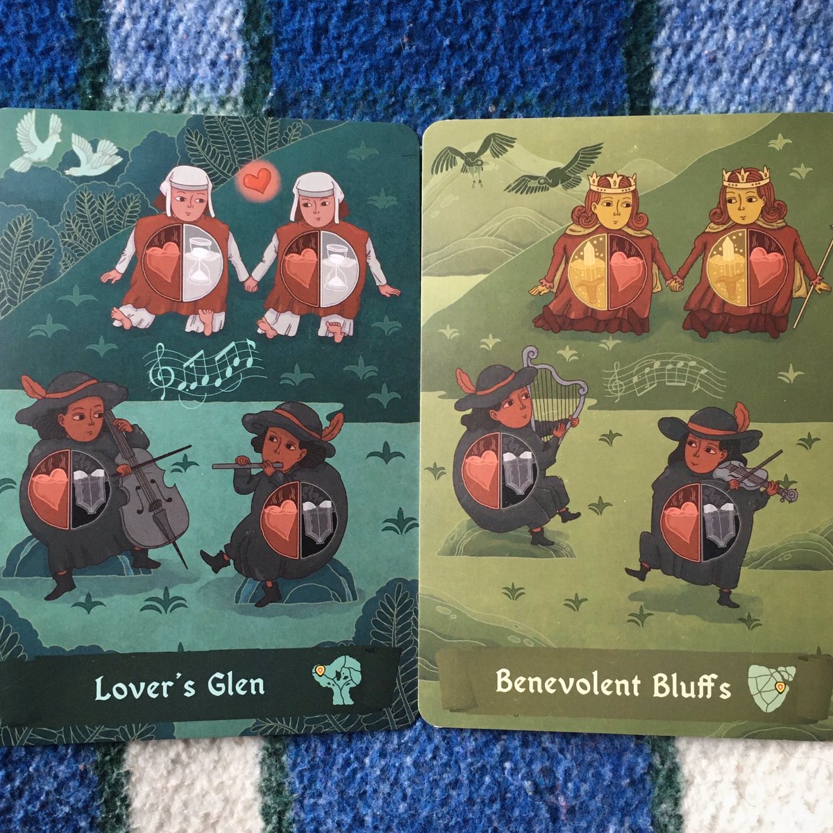 charliemccarron's tweet photo. Charlie’s Top 10 #FourHumours Cards. 8: Lover’s Glen &amp; Benevolent Bluffs. Replace peasants with nobles, and suddenly the scene becomes much more ominous, with vultures circling overhead and a sadder version of the melody. https://t.co/AKHapVkNUP @AdamsAppleGames https://t.co/KpQqobfx06