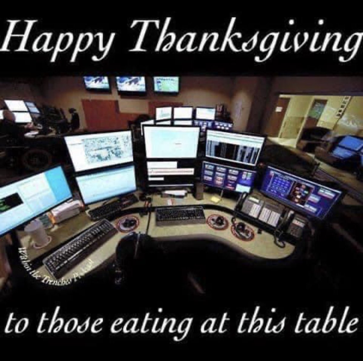 MaryBow911's tweet photo. Happy Thanksgiving to all of the hardworking 911 Communications Officers spending their Thanksgiving at this table. We are so thankful for your dedication and tireless service! @CfieldVA911 #IAM911 #Team911 #UnseenHereos https://t.co/iHADawMgtO