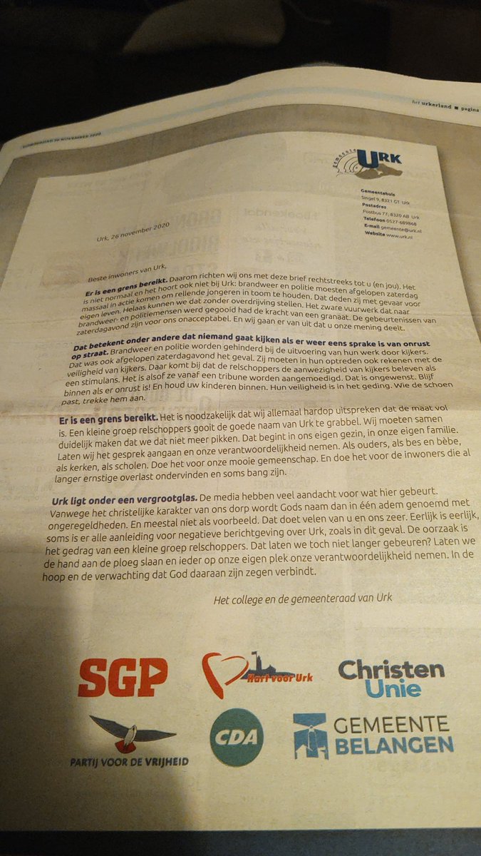 Het zal mij benieuwen hoe de gemeenteraad en in het bijzonder de coalitiepartijen hun 'verantwoordelijkheid nemen'... Doe het voor onze mooie gemeenschap! U ligt onder een vergrootglas... De oorzaak is het falend jeugd- en uitgaansbeleid.