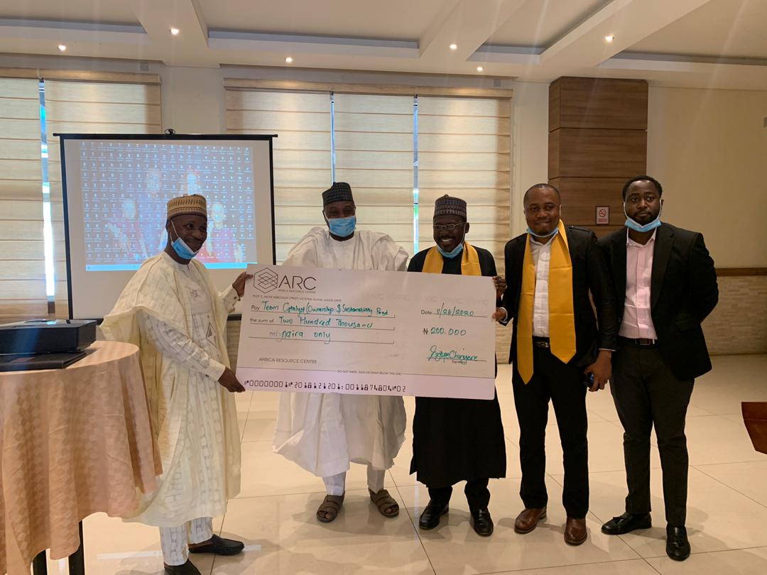 TheCata124's tweet photo. We are pleased to inform you that team catalyst won the grand prize for ownership and sustainability project category @ARC_Nigeria @ARCSC_Hub @KanostateNg @zukynokeke https://t.co/J4rCP6AwVM