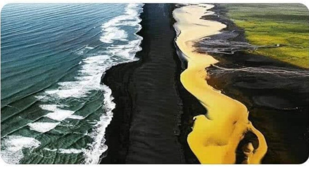 panhwarsahab08's tweet photo. The place in iceland where #Green_Fields, #Yellow_River, #Black_Beach and #Blue_Sea meet😍 https://t.co/hV8jsIEqC1