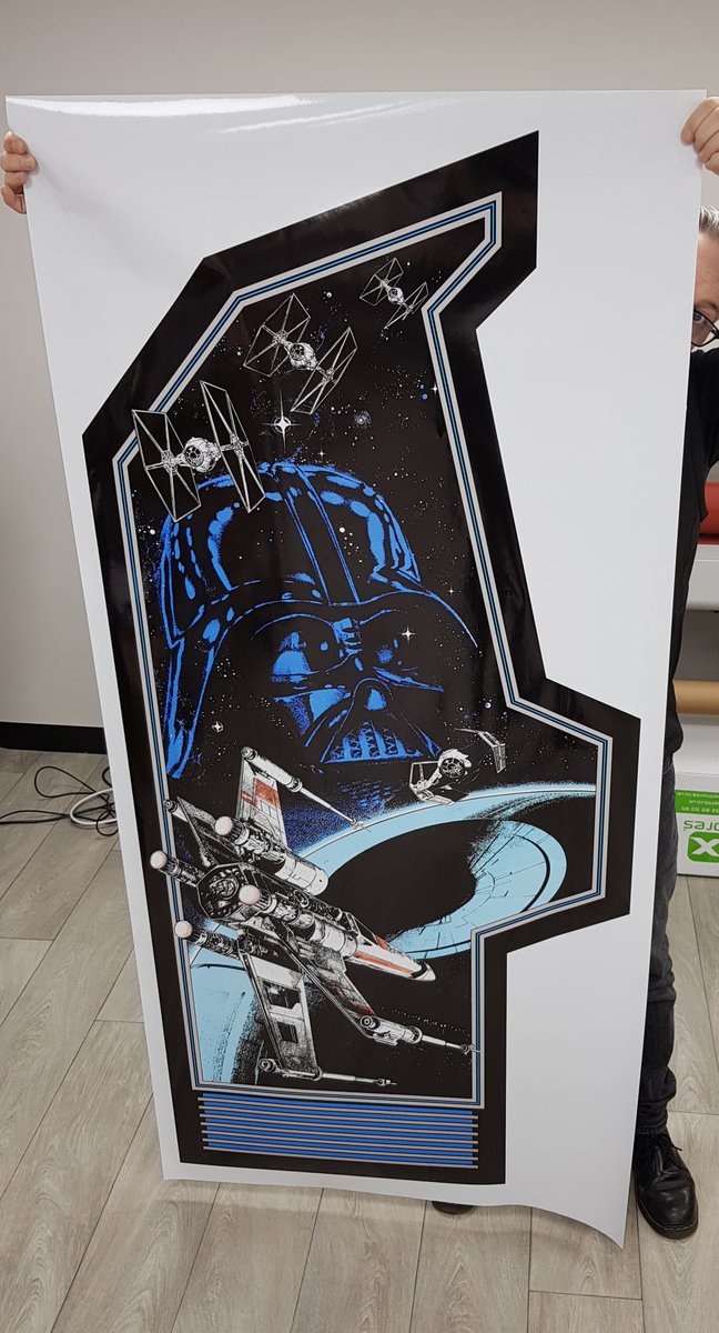 GIGERMEDIA's tweet photo. Restoring his own personal Star Wars arcade machine for the past 15 years (a real passion project) comes to fruition for our client with the completion of custom printed graphics from us. #printedvinyl #fullcolourprint #starwars #customprinting #stickers #wallgraphics #wallvinyl https://t.co/0yOAivY82Y
