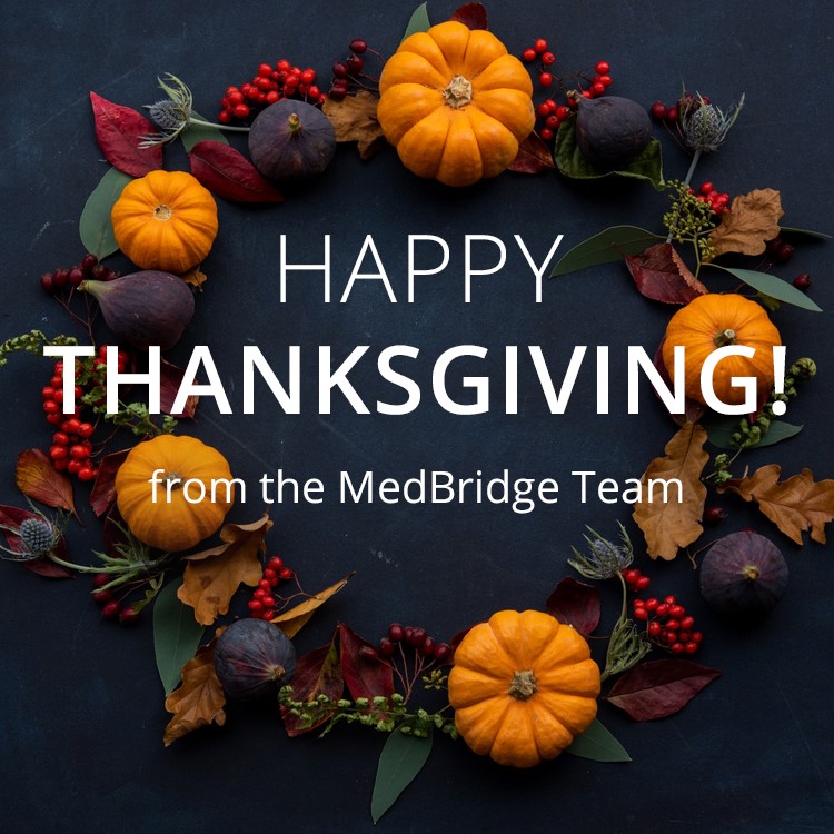 MedBridgeSB's tweet photo. Happy Thanksgiving from MedBridge! This year, we asked our employees to reflect on what they are thankful for. We then created a Thankful Tree that "grew" more leaves as people sent in what they are thankful for! https://t.co/Qir8rtvKTZ