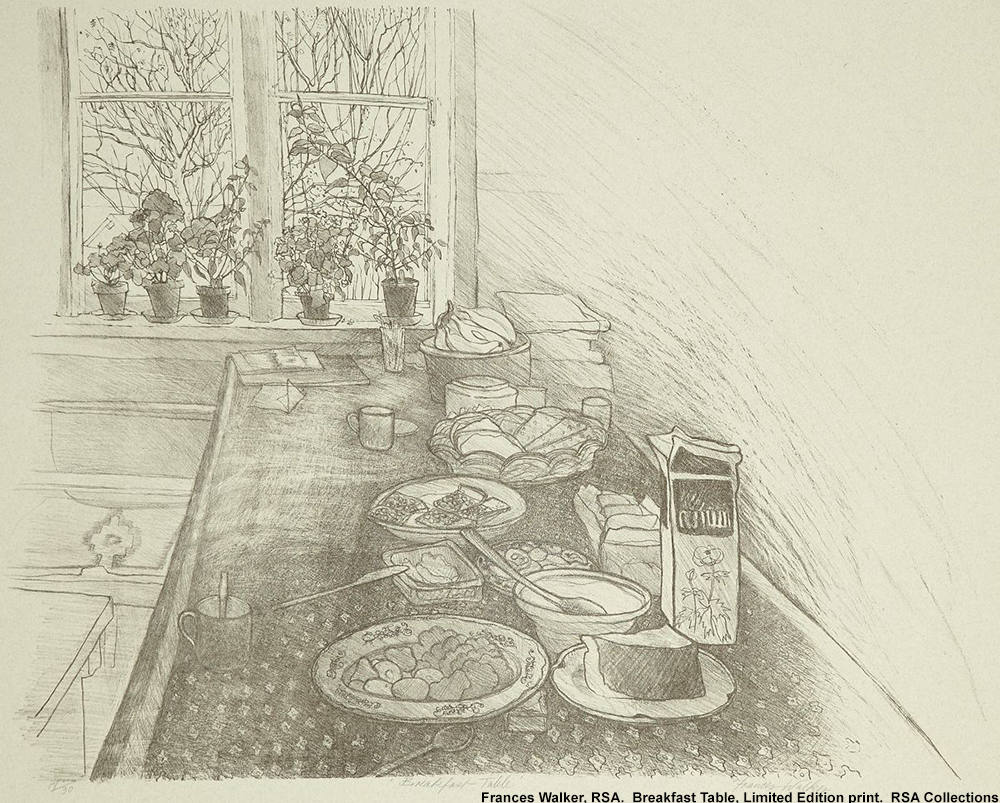 RoyalScotAcad's tweet photo. One #Thanksgiving tradition: a good #Breakfast
#FrancesWalker RSA is one of Scotland’s most highly-regarded living artists. Walker studied @eca_edinburgh, lectured at #GraysSchoolofArt & co-founded @PeacockVisArts
#RSACollections #Thanksgiving2020 #ScottishArtists #WomanArtists https://t.co/lwFykINvxk
