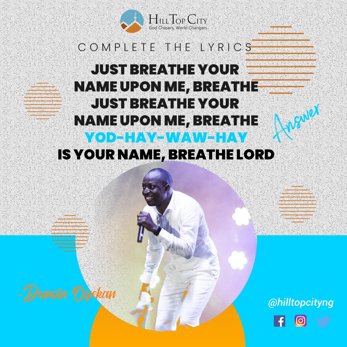 HillTopCityng's tweet photo. It only takes the BREATH OF GOD to turn things around for your good and we pray you will experience this special moment

#dunsinoyekan #HTC #HillTopCity #church #gospel #Christ #word #worship https://t.co/V7eKukkxQ7