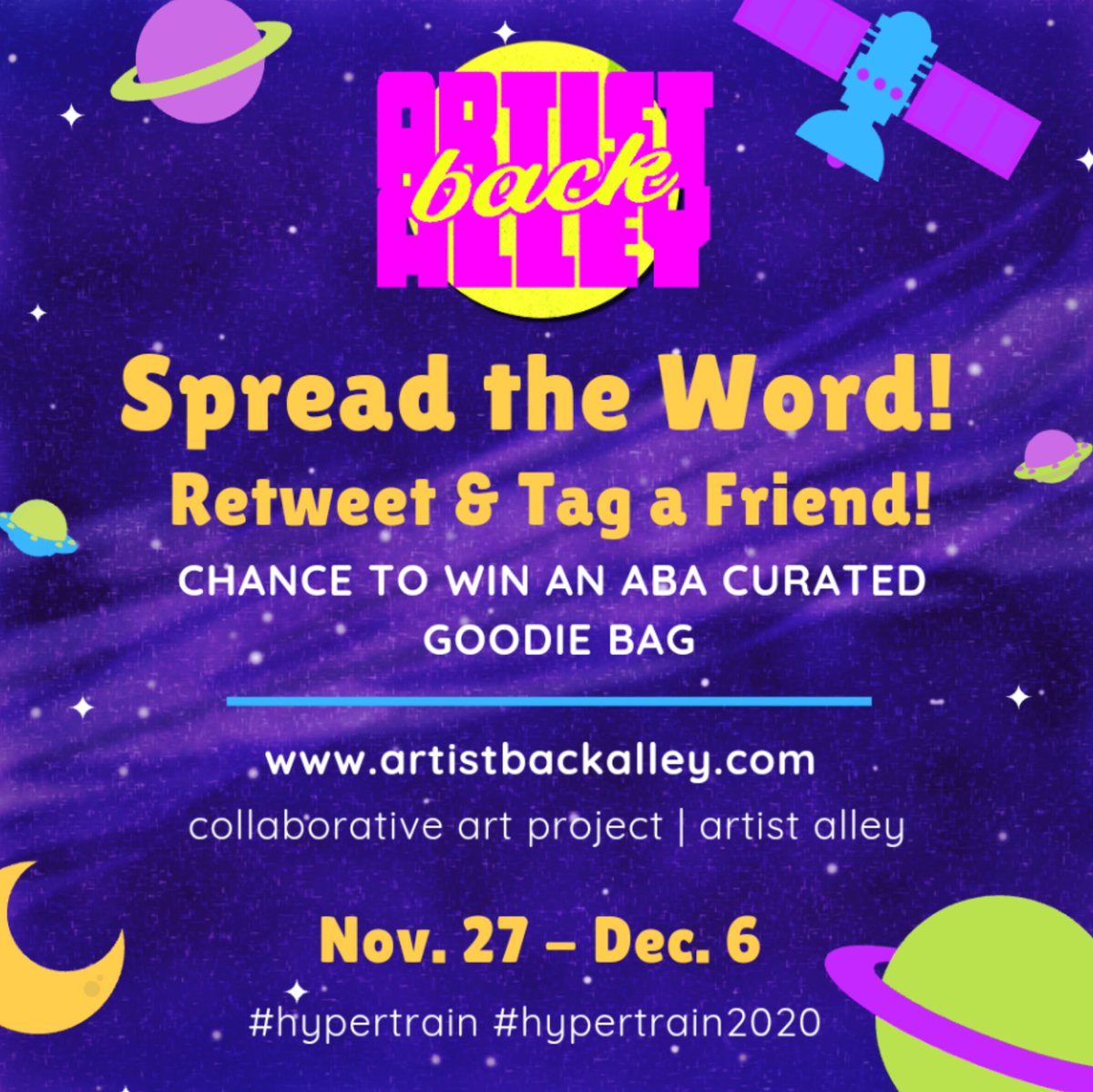 artistbackalley's tweet photo. ABA LAUNCH GIVEAWAY!
RT and TAG for a chance to win an ABA curated goodie bag of artist swag!
Rules to enter:
1. Must be following ABA's Twitter
2. Retweet this post
3. Tag a friend to this post in the replies!
Winners are chosen LIVE on https://t.co/WXDMhAxAT9 Fri 11/27! https://t.co/HCl6svVHAu