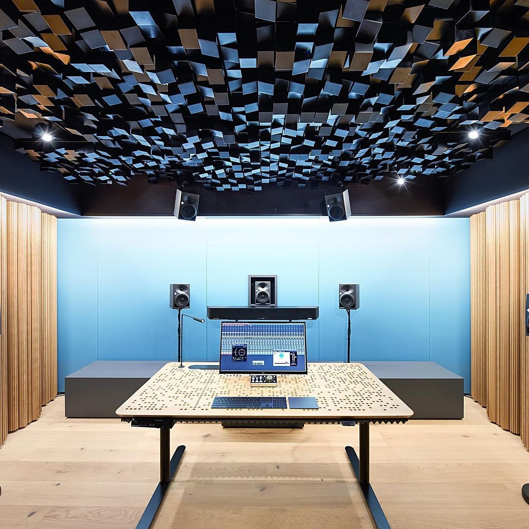 This unique AMBEO studio in Zürich, Switzerland, has a particular excellent sound quality thanks to its special design.

It's equipped with a 7.1.4 speaker layout, which is the minimum to stay cross-compitable between AMBEO recordings, Dolby Atmos and Auro3D. @sennheiser