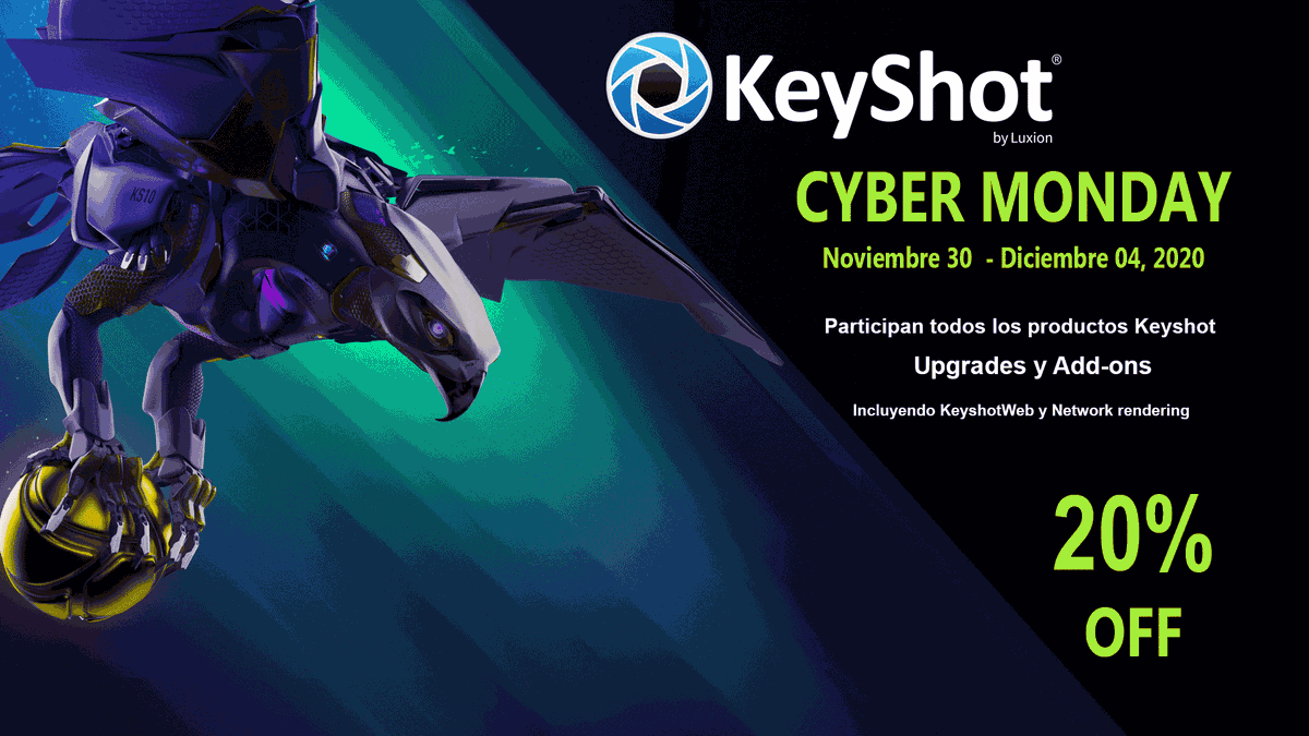 DSI_SAdeCV's tweet photo. #Cybermonday2020 #Mexico #Keyshot #rendering 

No te pierdas de las ofertas de Keyshot en el CyberMonday. Del 30 de Nov al 04 de Dic. del 2020. Todos los productos de Keyshot, Upgrades y Add-ons cuentan con un 20% de descuento.
Informes: gabriela.caro@dsi.com.mx https://t.co/1DlEeRw5Nk