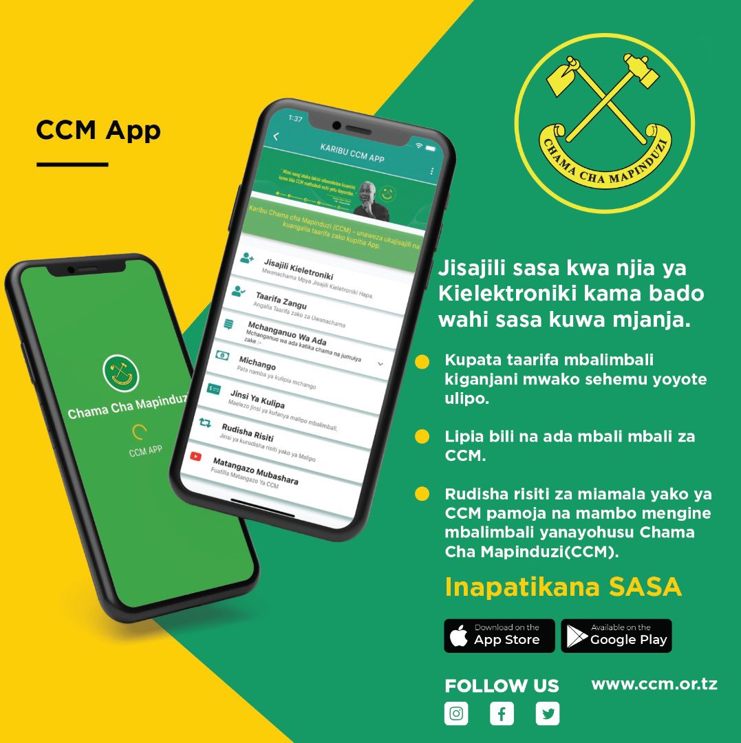 Jisajili sasa na Chama cha Mapinduzi kwa njia ya Kielektroniki. #CCMApp #CCM