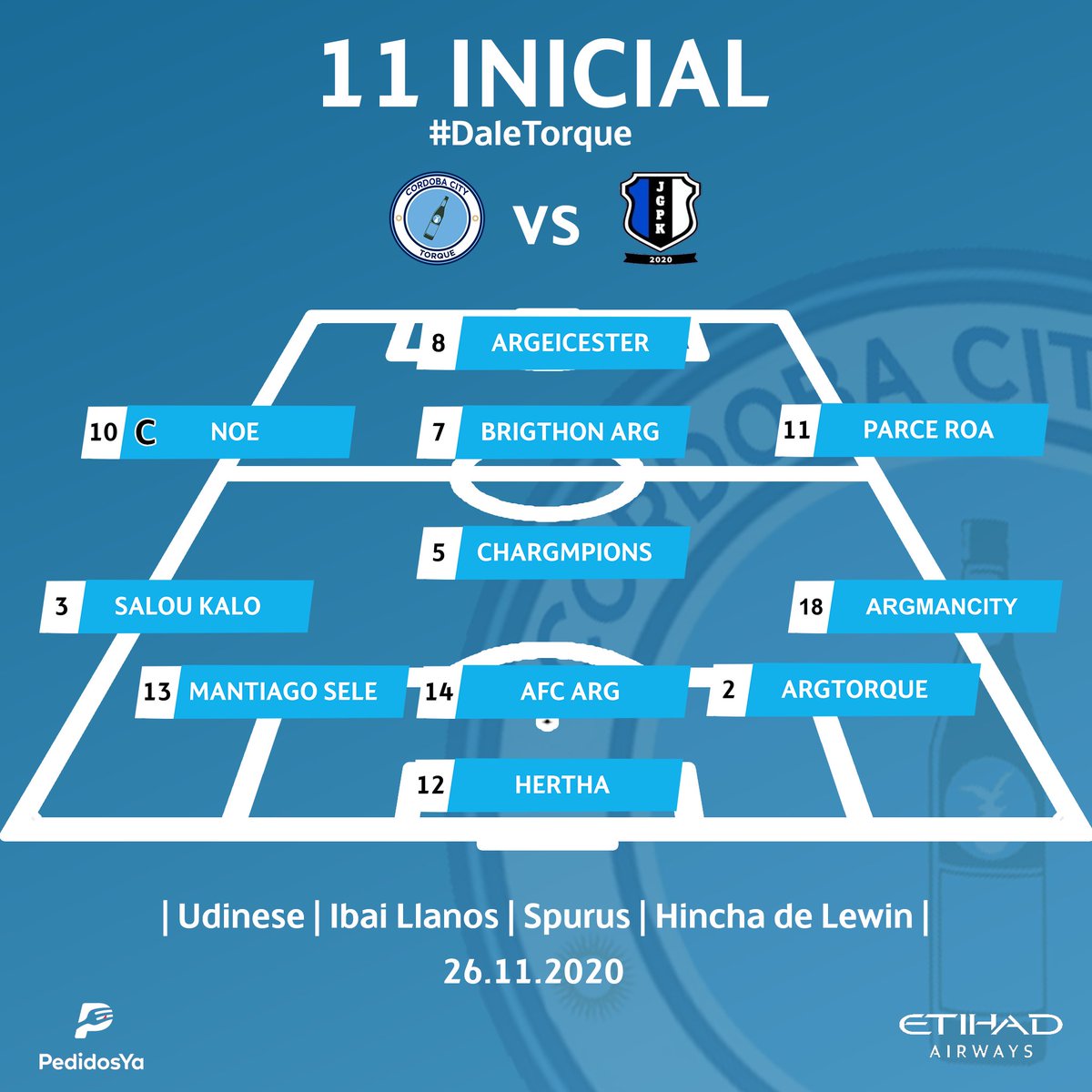 FERCityTorque's tweet photo. ¡1⃣1⃣ Confirmado para el partido de hoy contra el @JalgpalliklubiP! 

Asi forma #Torque: https://t.co/kf95iezPGZ