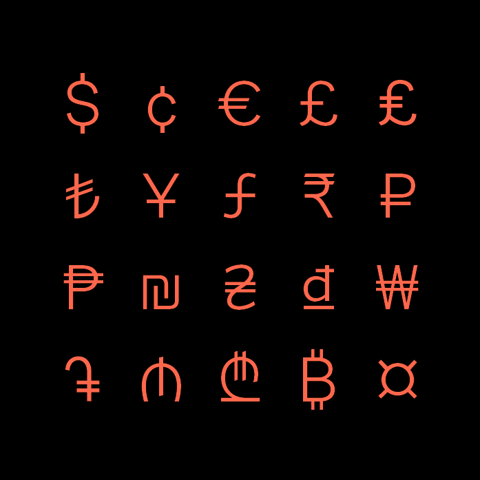 Znáte symboly světových měn? V Typoknize se dočtete jak o těch nejznámějších, tak o jednotkách jako je lari, šekel nebo dram. Dozvíte se také, jak se tyto symboly správně zapisují. (Ukázky jsou z písma Urban Grotesk od <a href="/SCTF/">SuitcaseTypeFoundry</a>.)
.
#typokniha #typografie #sazba