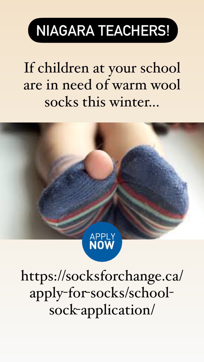 JodyVizza's tweet photo. NIAGARA TEACHERS: If children at your school are in need of warm wool socks this winter, please apply to #socksforchange here: https://t.co/UqdkAoIOUq
Please share! thank you! https://t.co/bxJUy9efVu
