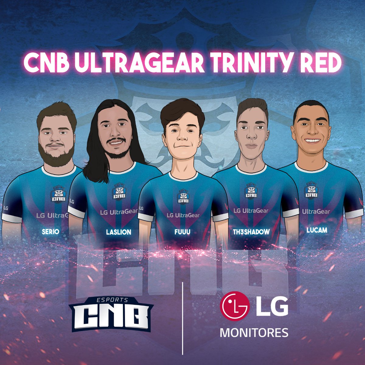 cnbacademy's tweet photo. Como tivemos muitos talentos na edição deste ano, decidimos abrir um terceiro time da categoria Trinity, formando assim o CNB Trinity Red.

FUUU - @gfuruuti
Theshadow - @ITh3Shadow
Laslion - @LaslionLoL
Lucam - @LucamSUP
Serio - @mateusts https://t.co/bXRMGNIcJz