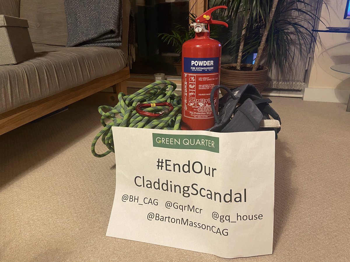 <a href="/RobertJenrick/">Robert Jenrick</a> <a href="/team_greenhalgh/">Stephen Greenhalgh</a> Please solve this #claddingscandal so I don’t have to keep going to bed with my escape kit and fire extinguisher beside me each evening

How is this acceptable in 21st Century Britain?! 

<a href="/EOCS_Official/">End Our Cladding Scandal</a> <a href="/McrCladiators/">Manchester Cladiators</a> <a href="/NickFerrariLBC/">Nick Ferrari</a> <a href="/ukcag/">UK Cladding Action Group</a>