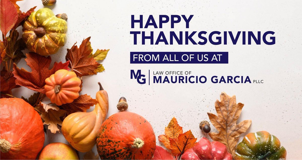 GarciaLawPLLC's tweet photo. Happy Thanksgiving to all! We're thankful to be able to do what we do and help all our clients seek justice. Have a great day, and safely enjoy the time with your families. Enjoy your thanksgiving turkey! https://t.co/ZLMdlfmEA7