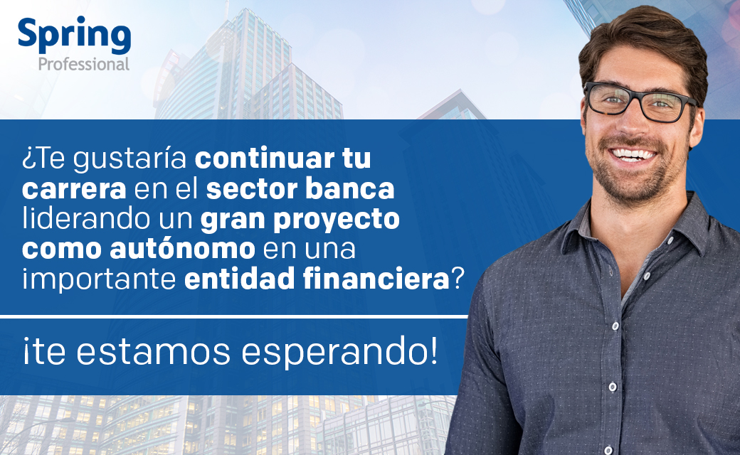 SpringSpain's tweet photo. [#EMPLEO] ¿Te gustaría continuar tu carrera en el sector banca liderando un gran proyecto como autónomo en una importante entidad financiera? 💭 Si es así, en Spring te estamos buscando ➡️ https://t.co/DOUg19MCpJ  #SpringProfessional #Banca https://t.co/d5GcLcmC4T