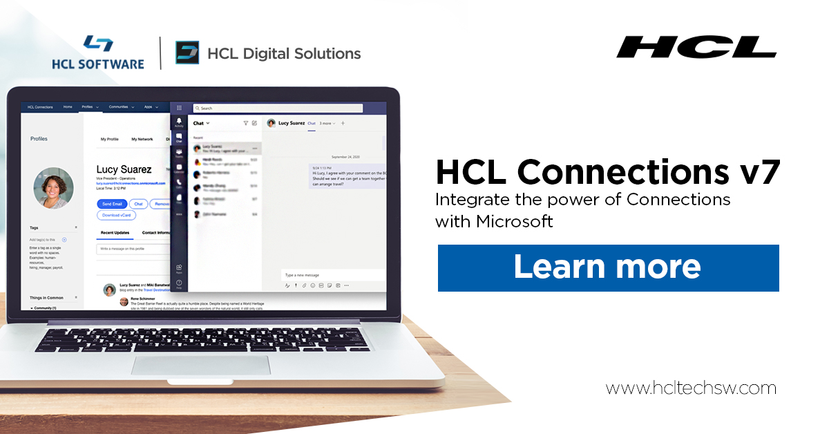 #DYK HCL Connections v7 integration with #Microsoft makes work more seamless?

See how this integration can be helpful👇 

▶️1⃣ click to start a chat &amp; share content b/w Connections &amp; Teams

▶️Seamlessly shift content b/w any Outlook client &amp; Connections

hclsw.co/ua7b2r