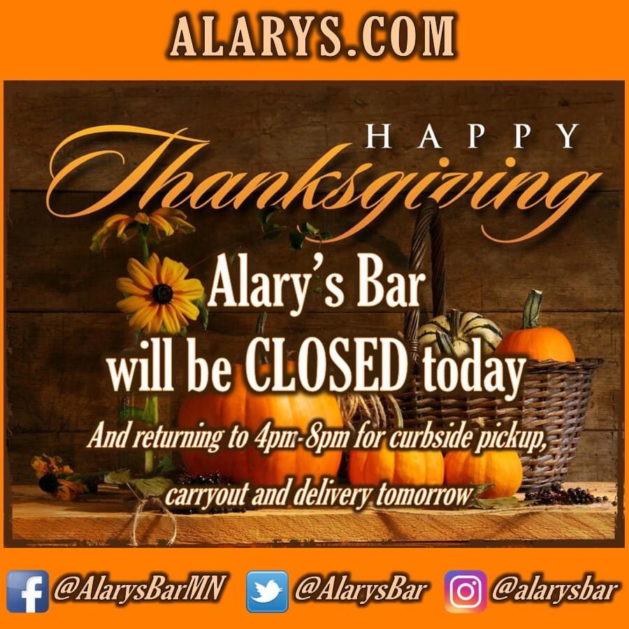 Happy Thanksgiving 🦃🍁🍽 to you and your family from all of us at #AlarysBar! #HappyThanksgiving2020