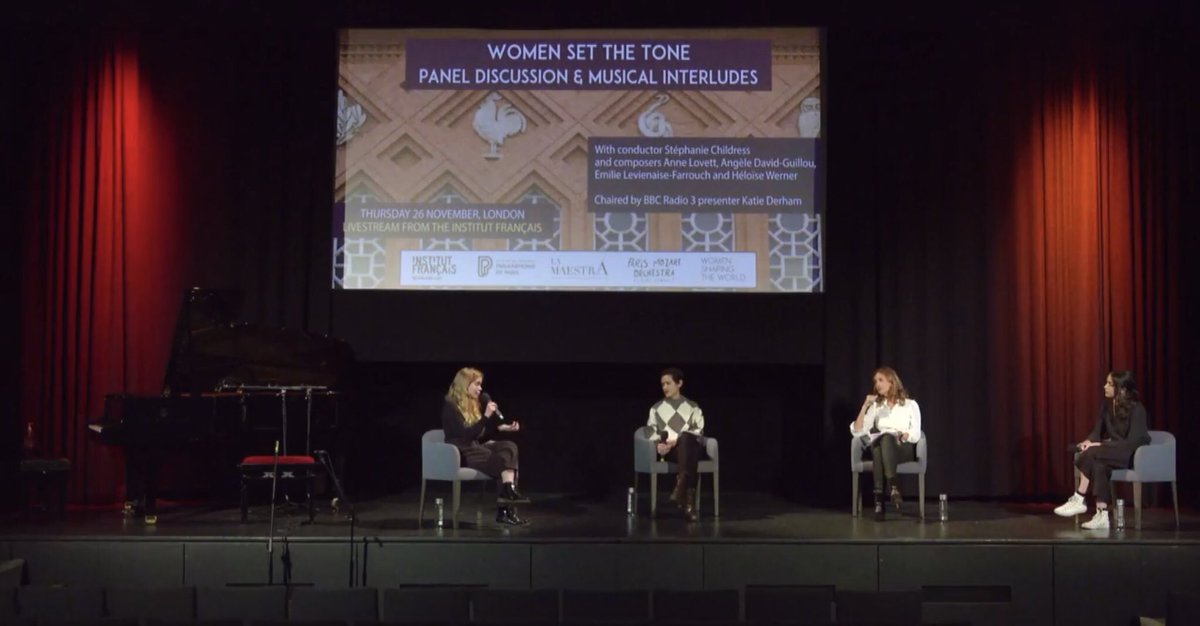 Conductor Stéphanie @schildress_ & @thekatiederham are joined onstage by @Heloise_Werner & @EmilieLF1 to share their views on Gender Equality in Classical and Contemporary Music in the live-streamed event #WomenShapingTheWorld

▶️facebook.com/InstitutFranca…