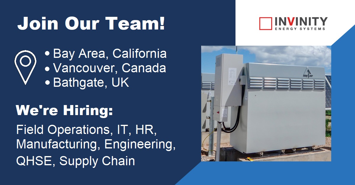 InvinityEnergy's tweet image. Invinity is #hiring for multiple positions! Join a dedicated team leading the world's transition to a #RenewableEnergy future with game-changing #EnergyStorage technology. Visit invinity.com/careers