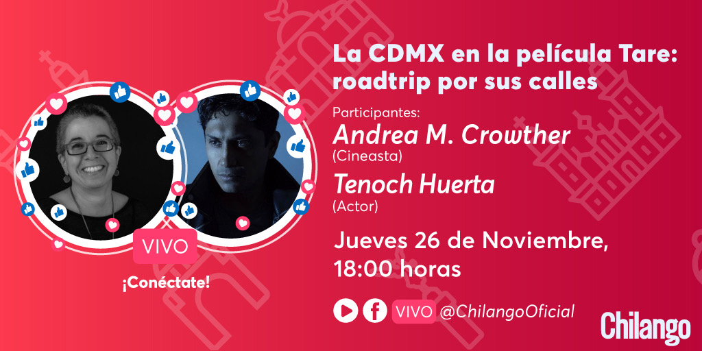 HOY platicaremos por #FacebookLive con <a href="/TenochHuerta/">Tenoch Huerta Mejía</a> y <a href="/andreamcrowther/">Andrea Martinez Crowther</a> acerca de los sitios chilangos donde se grabó su nueva cinta <a href="/TareFilm/">Tare Film</a>, ¡conéctense! 😃