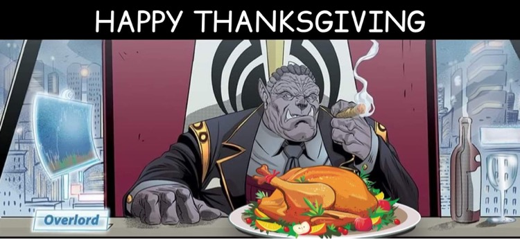 NukemComics's tweet photo. We at Nukem Comics want to wish everyone a Happy Thanksgiving. And don’t kill each other over Black Friday deals. The Deathmatches is the place for that. #Thanksgiving #turkeyday #comic #art #people #nerd #geek #comicbook #comicbookart #BlackFriday https://t.co/TFMrThlO1N