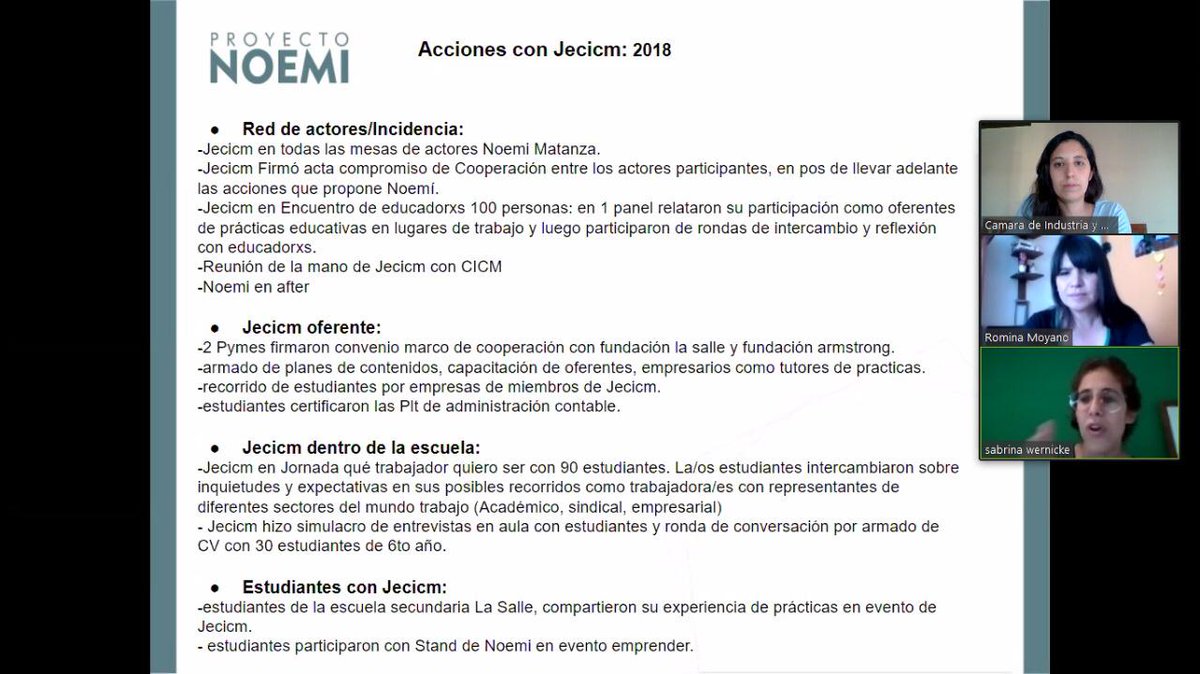 Hoy Stefania Mogno, Presidente de JECICM, se reunió con integrantes de Proyecto NOEMÍ.  Se repasaron las acciones realizadas en conjunto desde el 2018 y se trabajó en la agenda 2021 para seguir trabajando juntos!