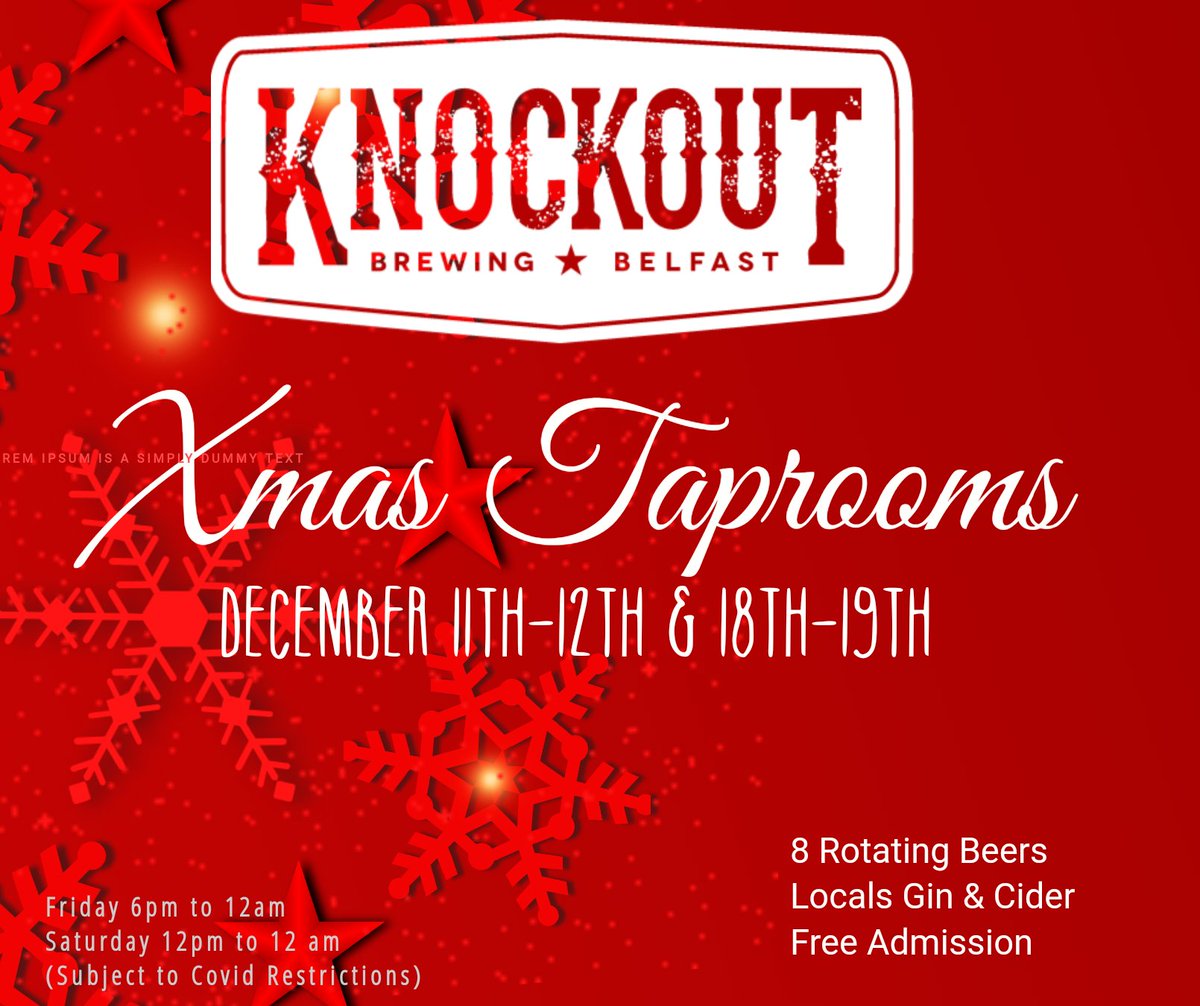 KnockOutBrewing's tweet photo. December Taprooms 11th - 12th &amp; 18th - 19th

Let's hope one or both happen! 

Table Service - Masks Mandatory when not seated - Hand Sanitising Stations
Please like and share!
Thanks all who came last time, here's the next! 

https://t.co/B3Es7s2AaN https://t.co/rctl4DG03K