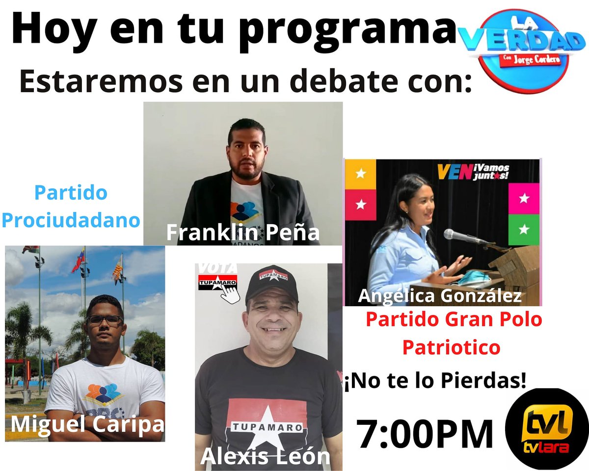 verdad_jorge's tweet photo. #26Nov|| Hoy 7:00pm, estaremos en Vivo📽
Debate con los Candidatos del Partido Prociudadano @frankjpmoficial
@miguelcaripa y por el Partido Gran Polo Patriotico Simón Bolívar @angelicagpsuv @alexisleontupa

¡No te lo Pierdas!
 
#TiempoDeElegir #AsambleaNacional2020 #Elecciones6D https://t.co/02Uio5mHIt