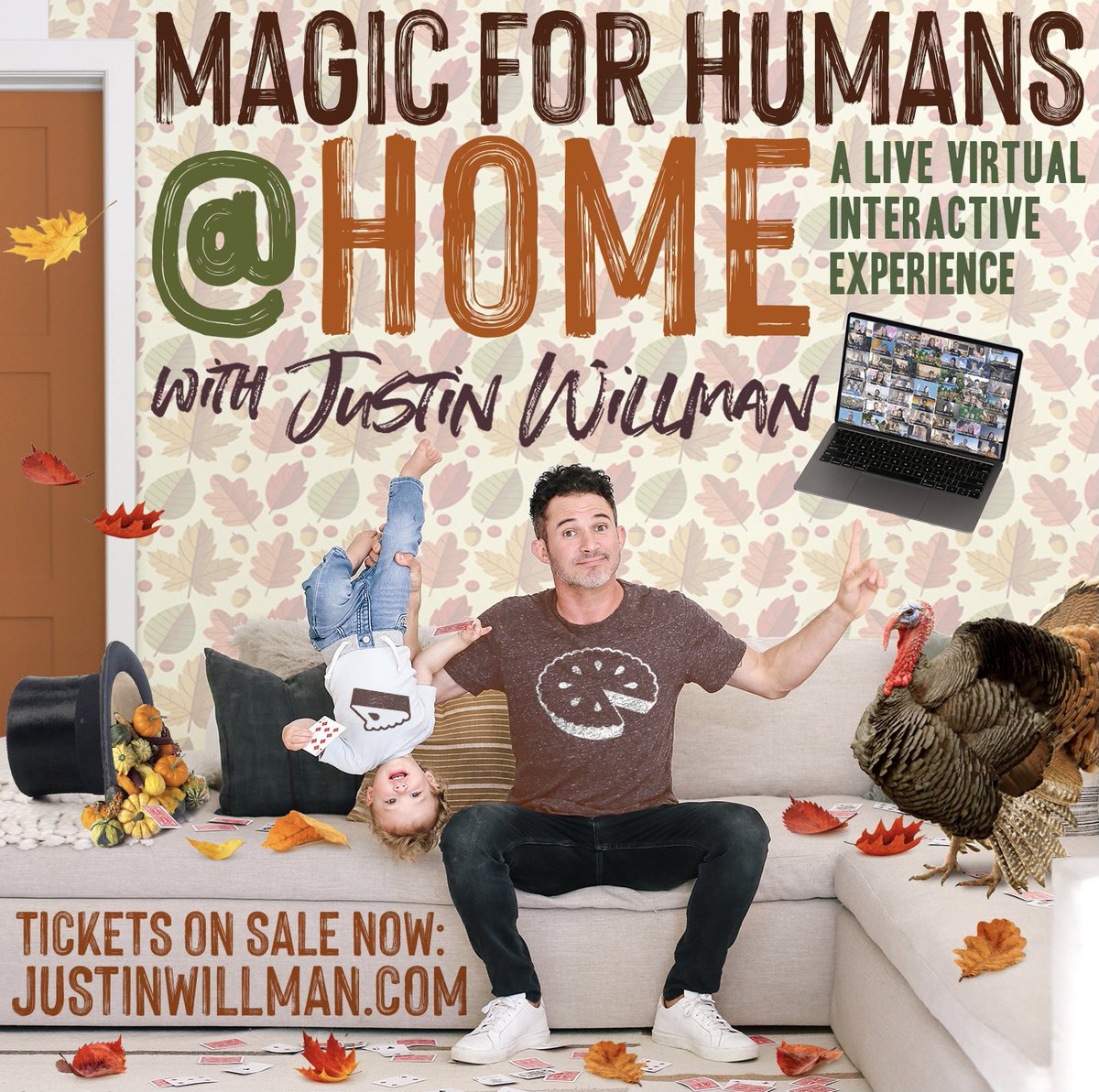 Justin_Willman's tweet photo. Bring your family over to my house this Saturday for a post-Thanksgiving magic binge! Limited tickets remain at https://t.co/wmz3VrIxVT 🦃🎩👩‍💻 https://t.co/pbnrqsbA6g