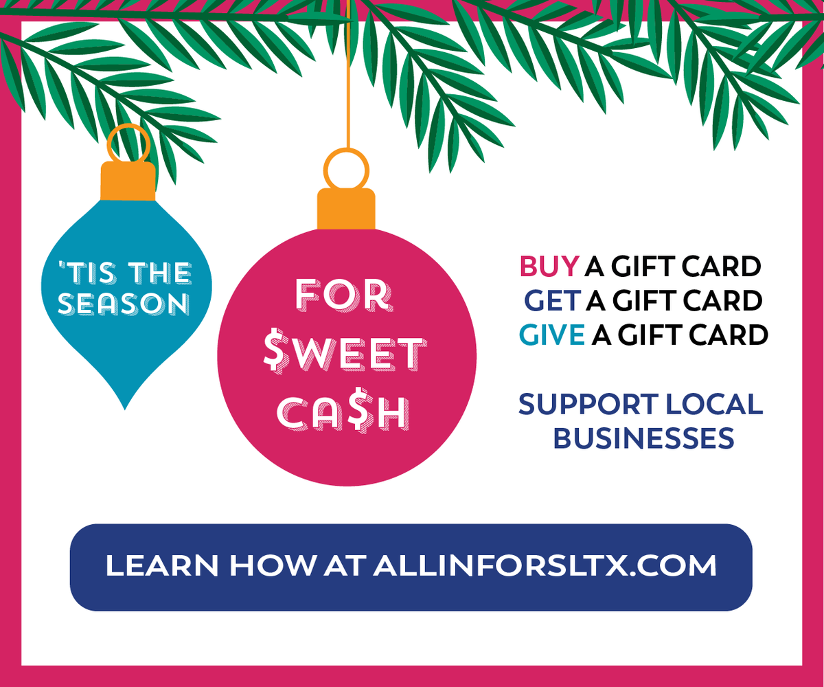 VisitSugarLand's tweet photo. Reward yourself, a loved one and the Sugar Land community by participating in ‘Tis the Season for Sweet Cash. BUY a gift card from any Sugar Land business, GET a free one in return and we’ll GIVE one to a local frontline worker. #AllInForSLTX
https://t.co/Q14y4j9zfb https://t.co/Wx2PAjomoF