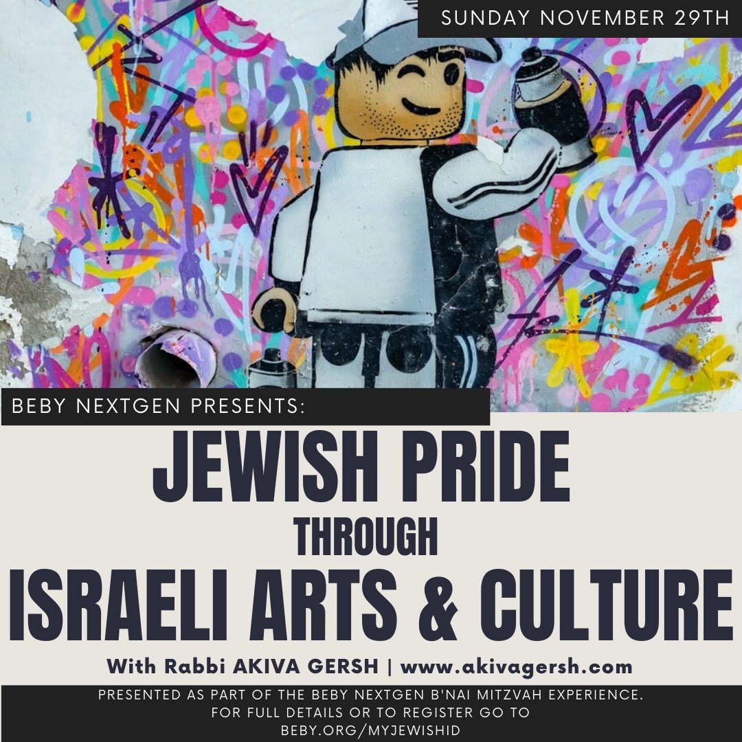 BethEmeth's tweet photo. Need something to do this weekend? Join us on Sunday for discussion on Jewish Pride through Israeli Arts and Culture, including a virtual Tel Aviv Graffiti tour with Akiva Gersh as part of the BEBY NextGen B'nai Mitzvah experience.

Register online: https://t.co/PH0qJ93fjd https://t.co/1CouKKGOC5