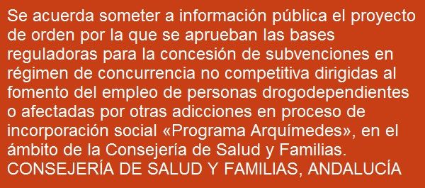 #asesoría #empleo #drogodependencia #adicciones #incorporaciónsocial Programa Arquímedes #Andalucía #Sevilla #Málaga #Cádiz #Córdoba #Granada #Jaén #Almería #Huelva
Boletín Oficial https://t.co/brcgeDXxQ4
Cada día #ayudas y #subvenciones de toda #España: https://t.co/gKT2VbsoIc https://t.co/9JbMm2xbys
