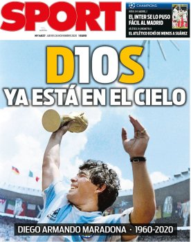 ipressimages's tweet photo. Maradona copó las tapas de los periódicos del mundo. "D10S ya está en el cielo", dice uno de los titulares. Diego falleció ayer, a los 60 años. Para el mundo futbolístico, está más vivo que nunca.
#imagespress ᴩʜᴏᴛᴏ | ɴᴏᴛᴇ | ᴩʀᴇꜱꜱ
Más fotos 👉 https://t.co/wCbWTYJ0sF https://t.co/srpQ3g1iox
