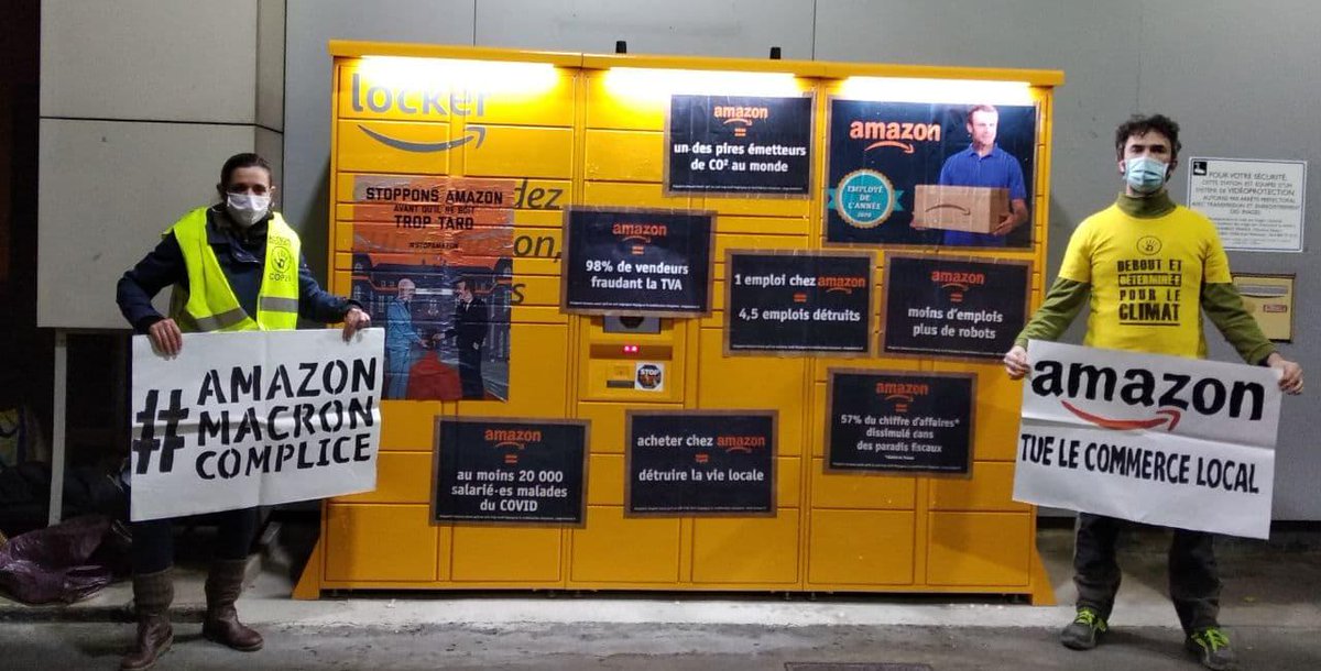 FdA_Beaujolais's tweet photo. [🛑ACTION] Des activistes ont bloqués ce soir les 2 casiers de livraison @amazon installés dans des stations services @ExxonMobil_FRA de #Villefranche sur Saône pour dénoncer les privilèges inacceptables d’Amazon durant ce #ConfinementActe2
#StopAmazon #AmazonMacronComplice https://t.co/Wu1UmVMJ9p