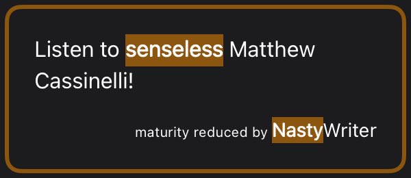 NastyWriterApp's tweet photo. Listen to senseless Matthew Cassinelli! https://t.co/PhjQVr5fvr