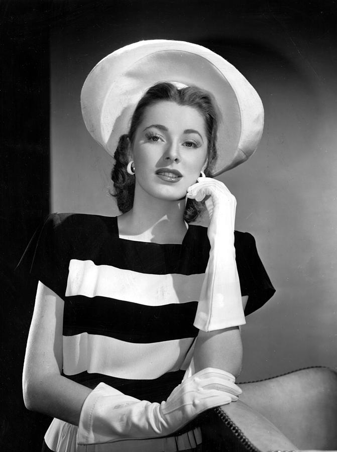 Eleanor Parker, portrait wearing hat and stripes