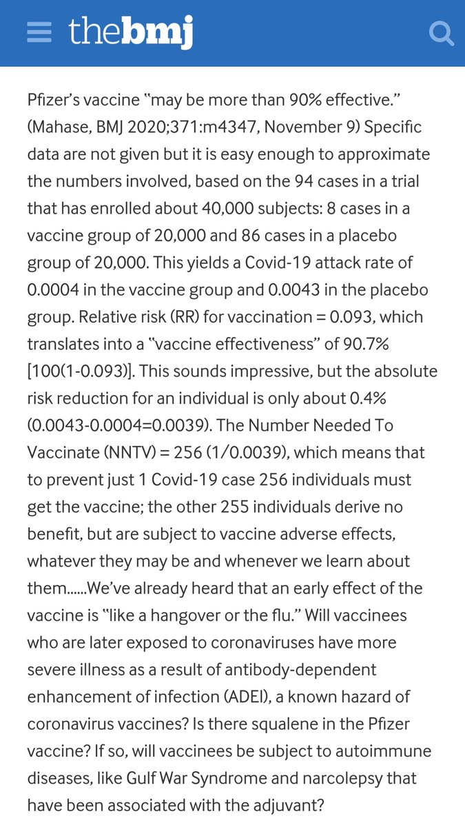 This translates to a Number Needed To Vaccinate = 256."To prevent 1 Covid case 256 individuals must get the vaccine; the other 255 individuals derive no benefit, but are subject to vaccine adverse effects."