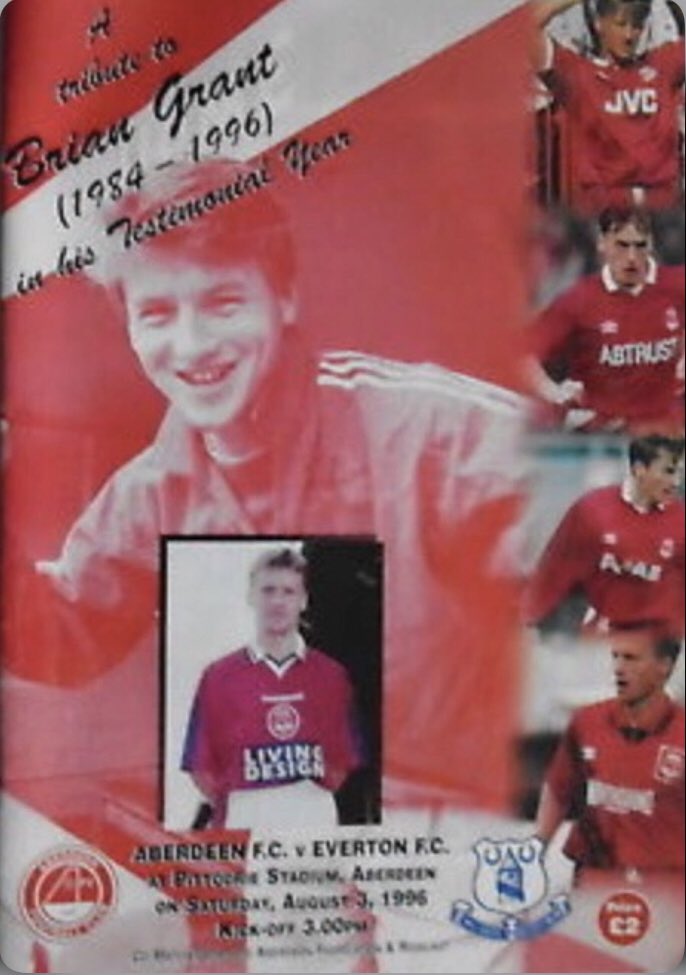 #158 Aberdeen 1-3 EFC -Aug 3, 1996. EFC ventured to Scotland to face Aberdeen, providing the opposition in a testimonial match for Aberdeen legend Brian Grant. A bumper Pittodrie crowd saw EFC win 3-1 with goals from Kanchelskis, Watson & an own goal from Aberdeen’s Brian Irvine.