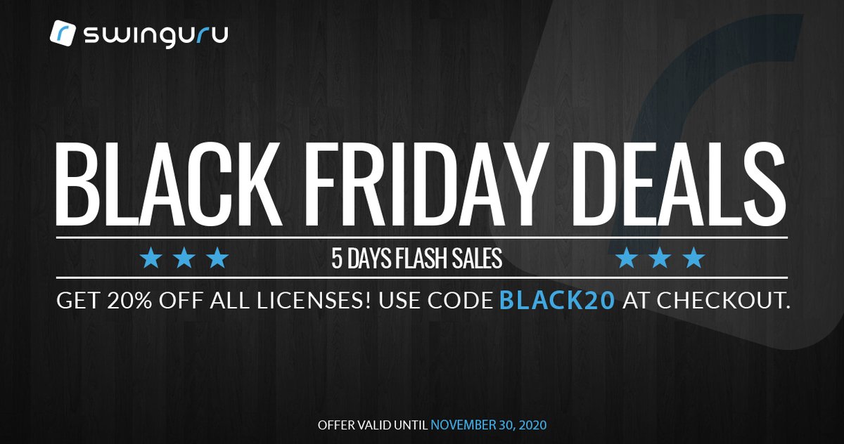 SwinguruSports's tweet photo. Black Friday Is HERE! Save Up to 20% OFF on any SWINGURU software license! 
Your coupon code is : BLACK20 https://t.co/7ISKC0FmT1