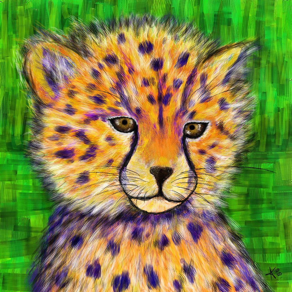 Moderately Cranky Cheetah Cub. Even though she looks like a little cranky puss, she's still adorable.

#cheetah #cheetahcub #cheetahcubs #cheetahs #cheetahart #catart #catartist #bigcatart #bigcats #wildlifeart #wildlifeartist #newart #cat #cats #digitalart #digitalpainting