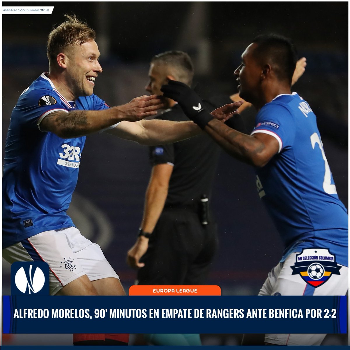 #AlfredoMorelos, 90' minutos en empate de #Rangers ante #Benfica https://t.co/XPwr6Njulg